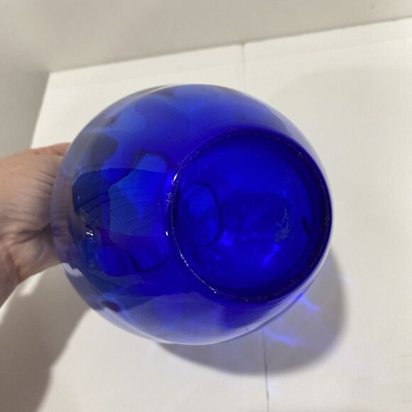 Cobalt blue art glass vase optic angular wide rim cottage farmhouse decorative - Picture 6 of 9